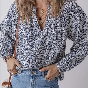 Old Navy Navy and White Floral Blouse